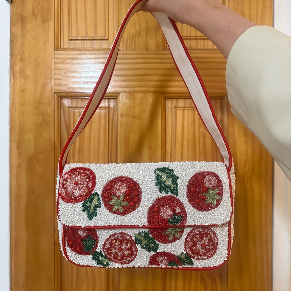 Tomato Patterned Beaded Shoulder Bag
